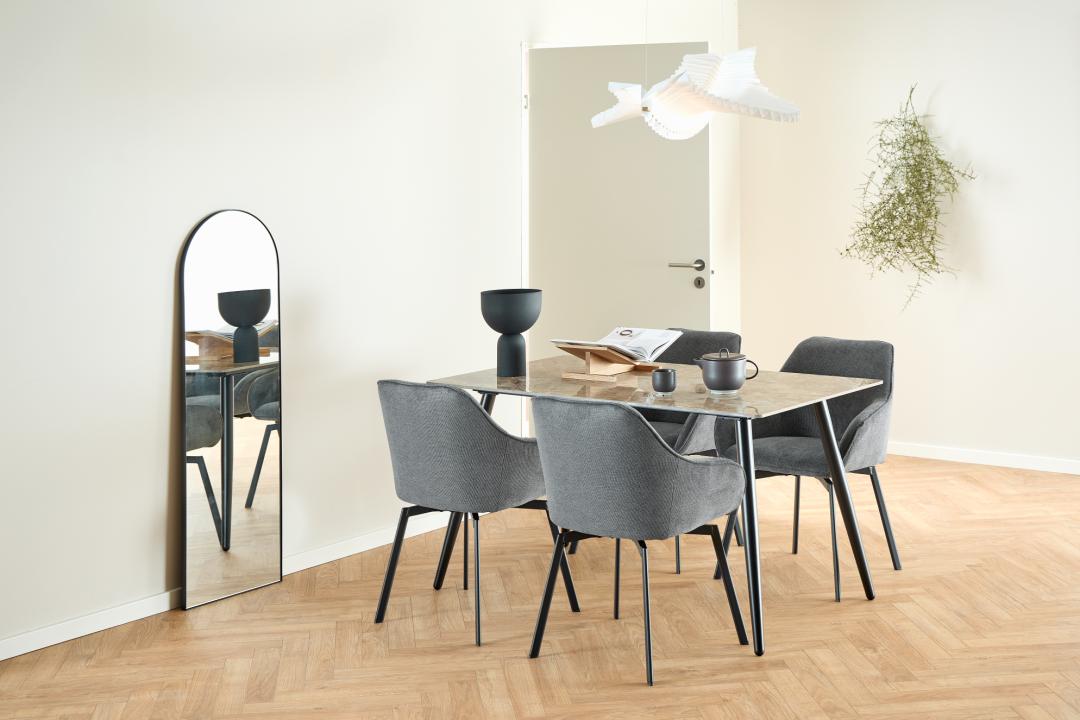 Eetkamerstoel Clara 8211 Stof Caso Antraciet 8211 Zwart Metaal Minimale Bestelling 2 Stuks