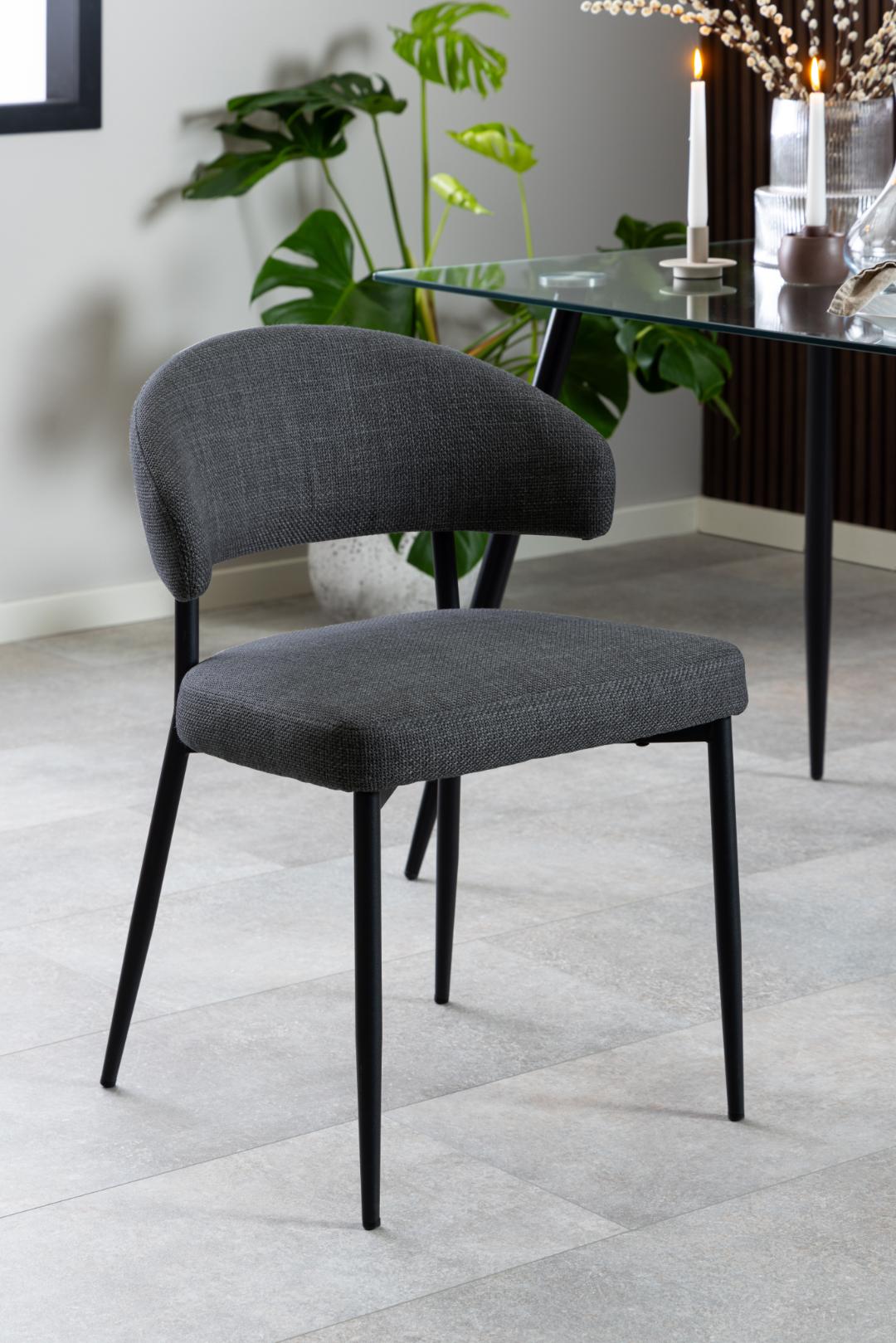 Eetkamerstoel Edina 8211 Stof Basel Donkergrijs 8211 Zwart Metaal Minimale Bestelling 2 Stuks