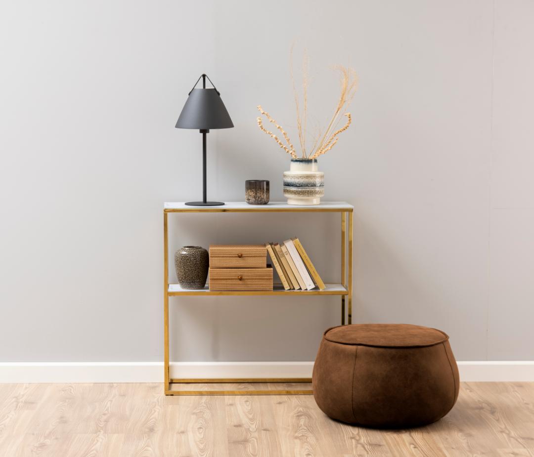 Haltafel Alisma 8211 Wit Marmer Glas 8211 Goudchroom Staal
