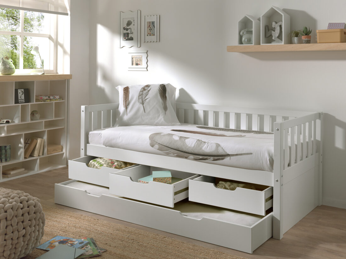Kajuitbed Fritz 8211 Wit 8211 Bed 90 215 200 Cm Met 3 Opberglades En Bijhorend Rolbed