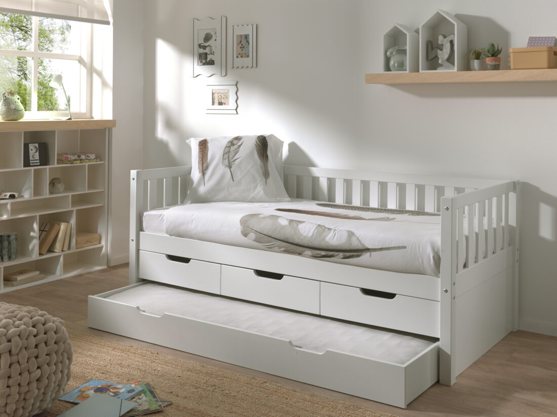 Kajuitbed Fritz 8211 Wit 8211 Bed 90 215 200 Cm Met 3 Opberglades En Bijhorend Rolbed