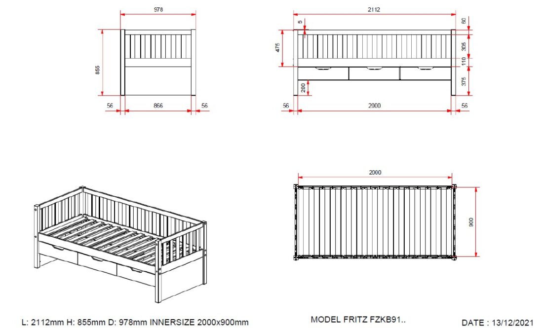 Kajuitbed Fritz 8211 Wit 8211 Bed 90 215 200 Cm Met 3 Opberglades En Bijhorend Rolbed