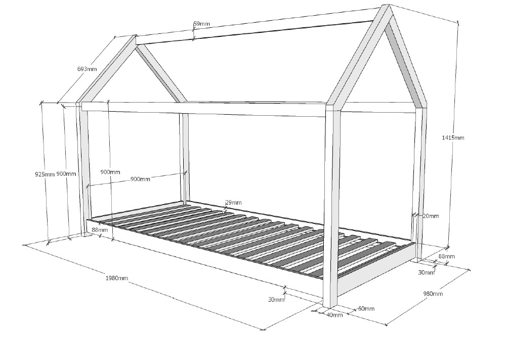 Cabane Bed 90x200cm Wit