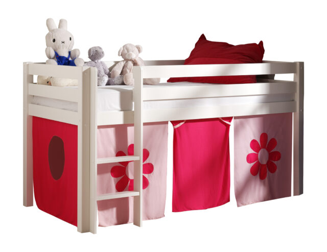 Deze Pino Combinatie Bestaat Uit Een Witte Pino Hoogslaper En Een Speelgordijn Pink Flower