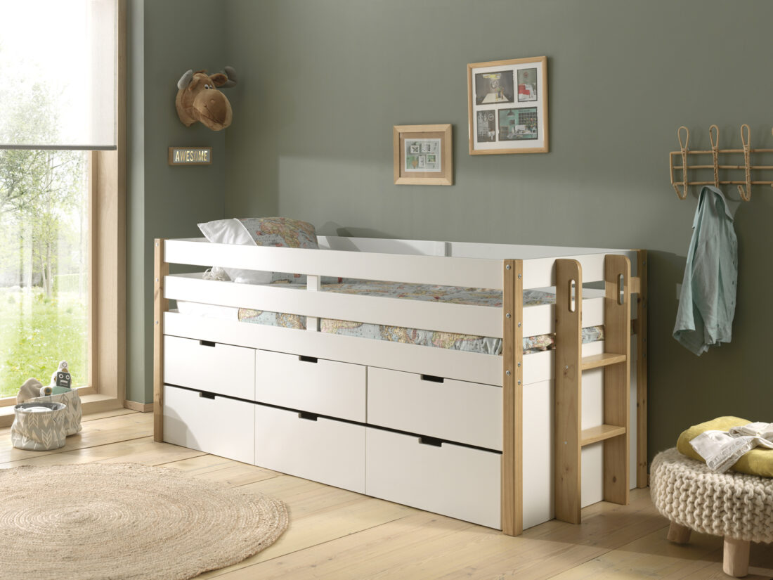 Deze Margrit Combinatie Bestaat Uit Het Margrit Kajuitbed 90 X 200 Cm Met 3 Lades En Rolbed