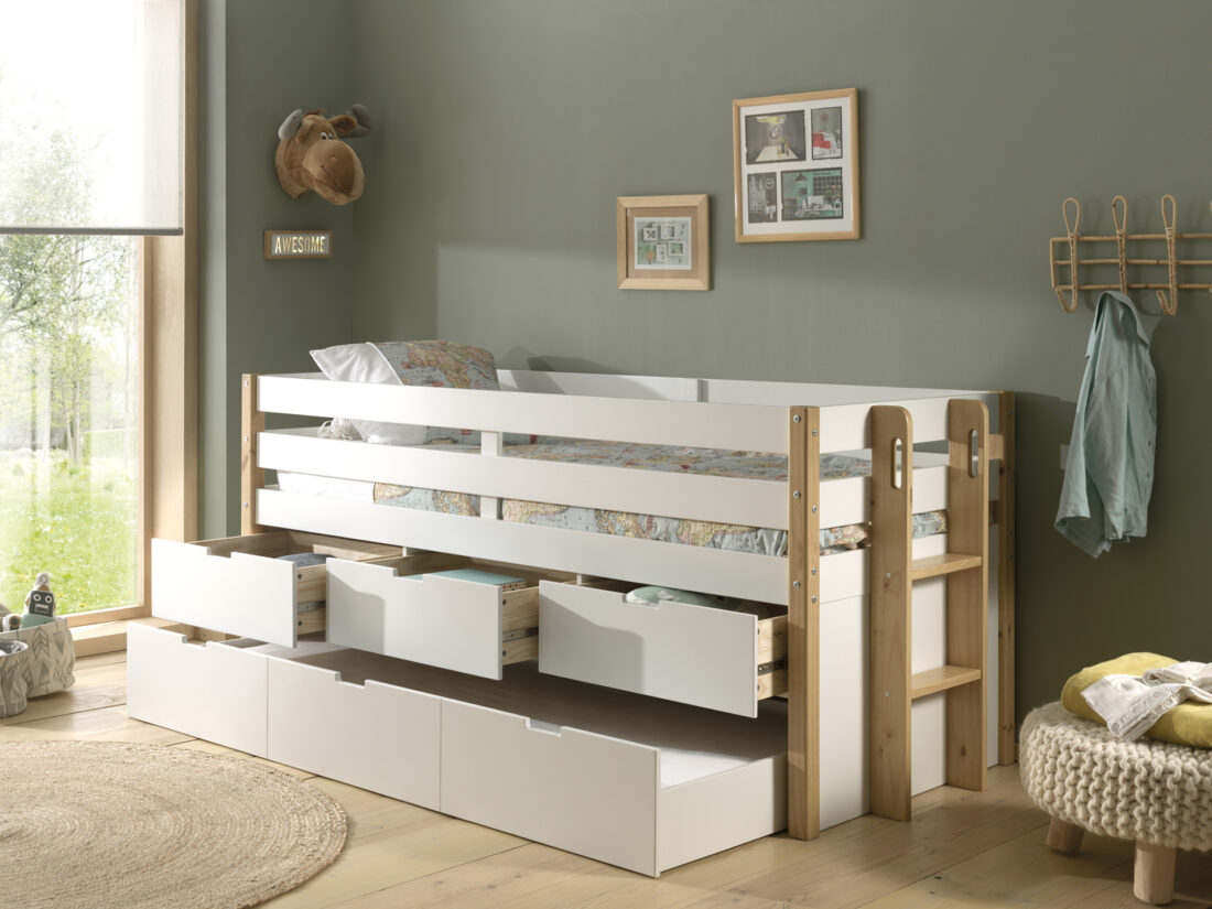 Deze Margrit Combinatie Bestaat Uit Het Margrit Kajuitbed 90 X 200 Cm Met 3 Lades En Rolbed