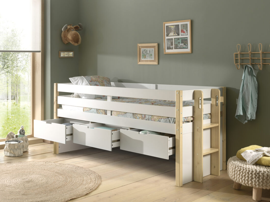 Deze Margrit Combinatie Bestaat Uit Het Margrit Kajuitbed 90 X 200 Cm Met 3 Lades En Rolbed
