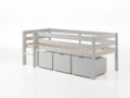 Deze PINO-combinatie bestaat uit een witte PINO halfhoogslaper met ladder en een PINO set van 3 laden