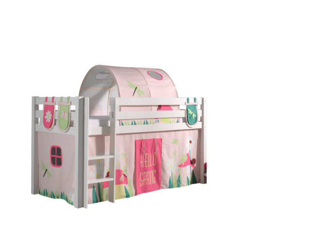 Deze Pino Combinatie Bestaat Uit Een Witte Pino Hoogslaper Een Speelgordijn Spring 3 Zakjes Spring En Een Tunnel Spring