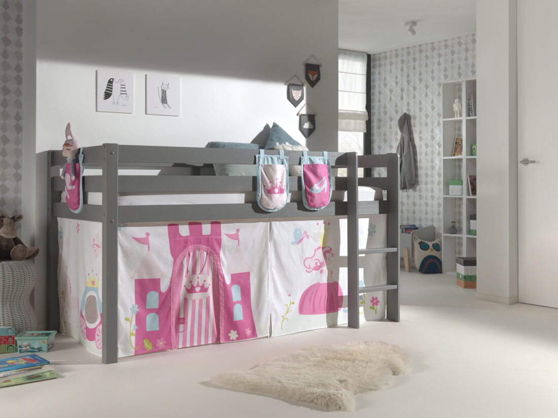 Deze Pino Combinatie Bestaat Uit Een Grijze Pino Hoogslaper Een Speelgordijn Princess En 3 Zakjes Princess