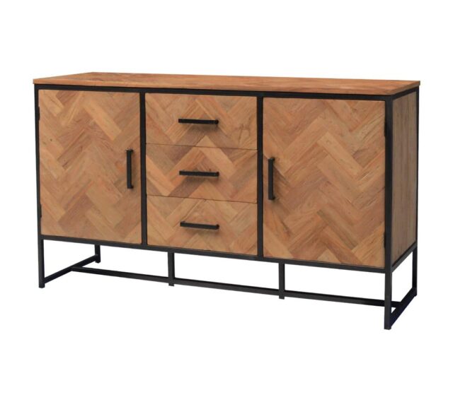 Dressoir Accent 8211 Teakhout 8211 Zwart Metaal 8211 145 Cm