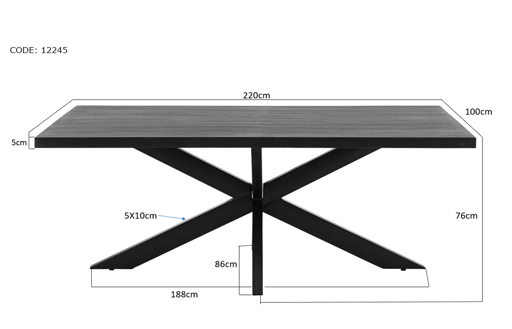 Eetkamertafel Kala Spider 220 Cm