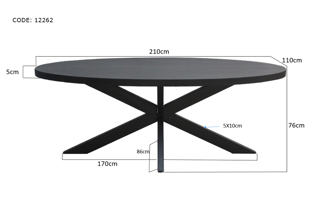Eetkamertafel Kala Oval Spider 210 Cm