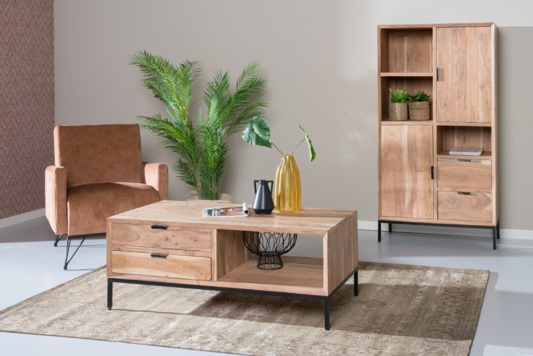 Salontafel Oslo 8211 Acaciahout 8211 Staal 8211 120 Cm