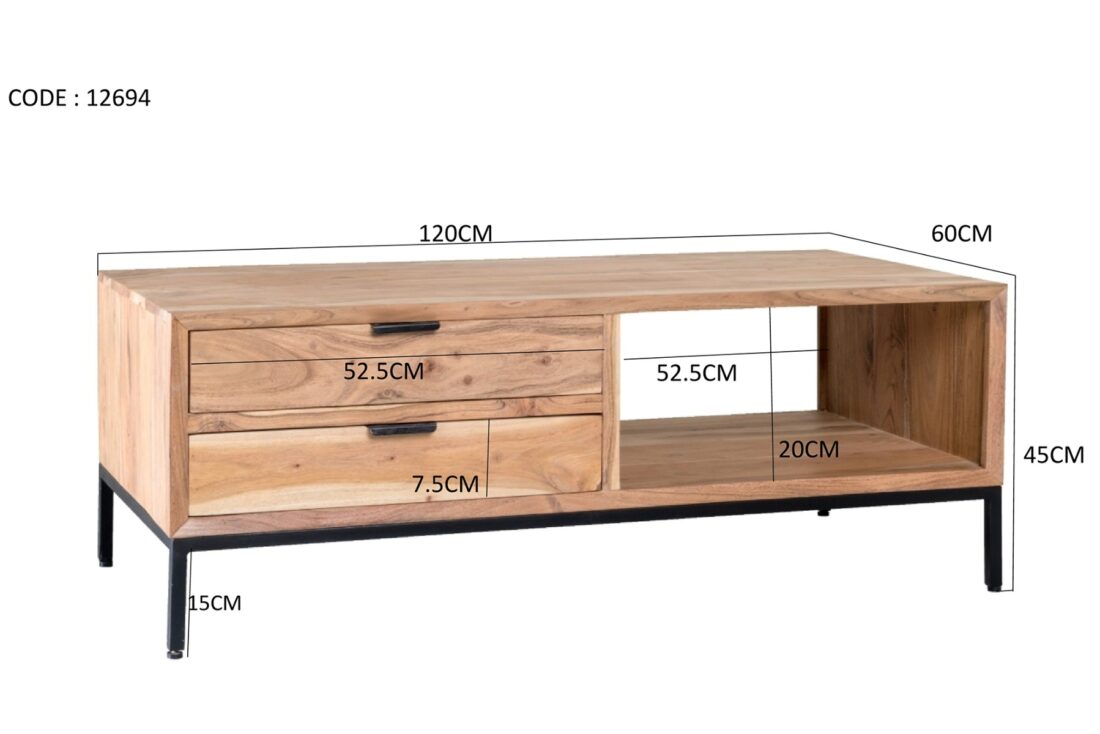Salontafel Oslo 8211 Acaciahout 8211 Staal 8211 120 Cm