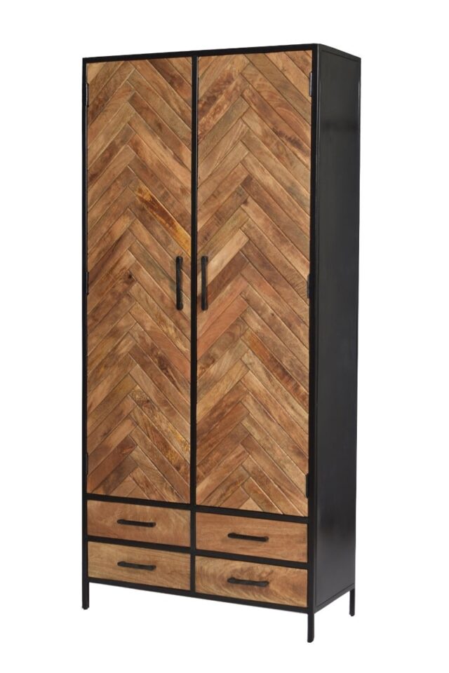 Wandkast Brooklyn 8211 Zwart Gecoat Staal 8211 Mangohout 8211 2 Lade 8211 90 Cm