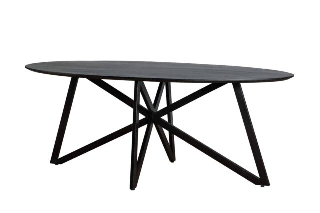 Eetkamertafel Oslo 8211 Zwart Acaciahout 8211 Zwart Metaal Spiderpoot 8211 200 Cm