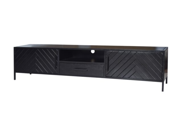 Tv Dressoir York 8211 Zwart Mangohout 8211 Staal 8211 200 Cm
