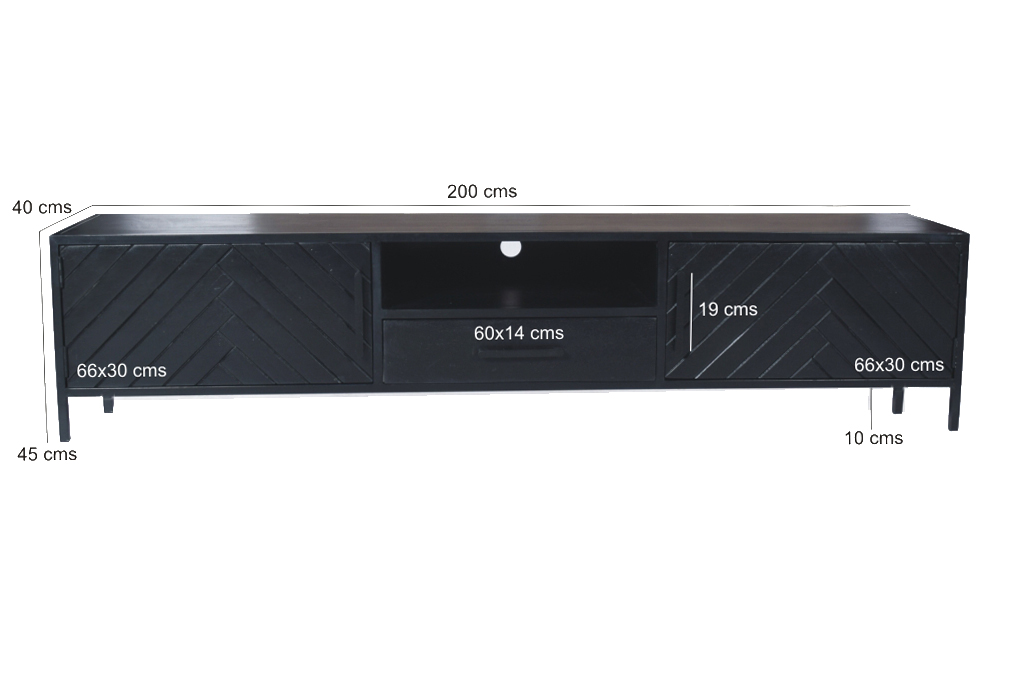 Tv Dressoir York 8211 Zwart Mangohout 8211 Staal 8211 200 Cm