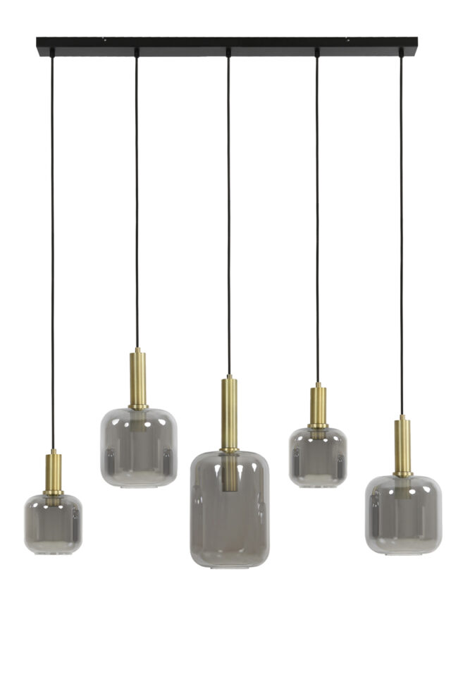Hanglamp 5l Lekar Ant Bronze Smoked Glass