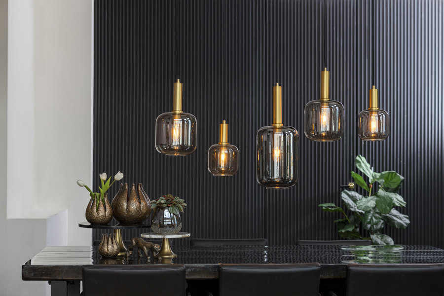Hanglamp 5l Lekar Ant Bronze Smoked Glass