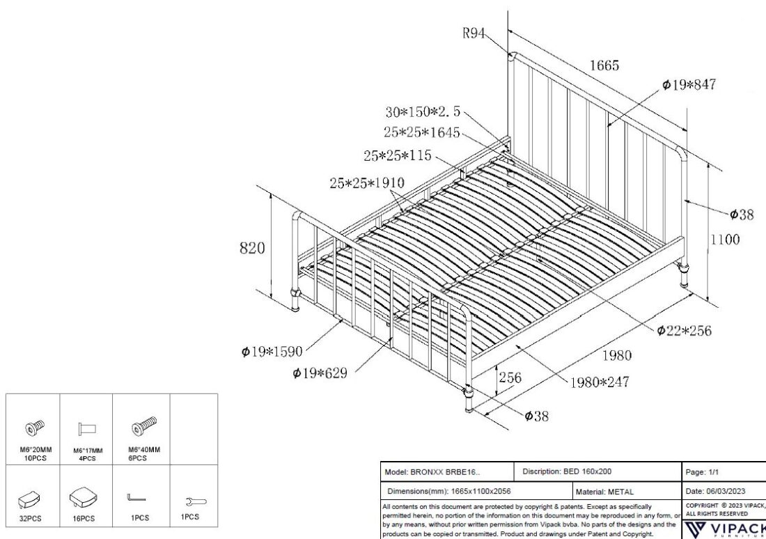 Ledikant Bronxx 8211 Mat Zwart 8211 160x200cm