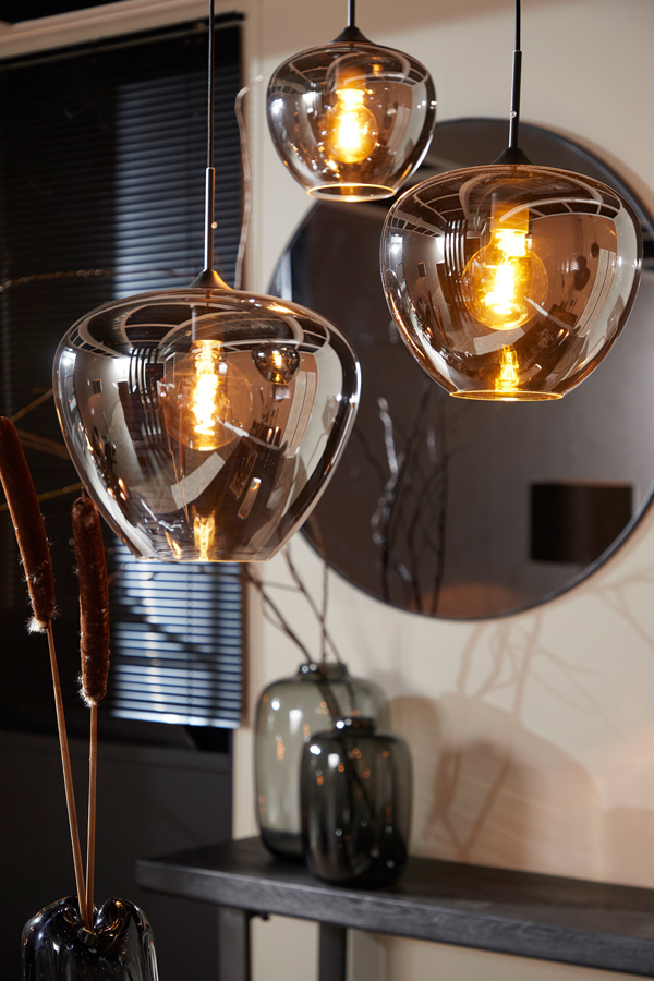 Hanglamp 40x34cm Mayson Smoked Glas Mat Zwart