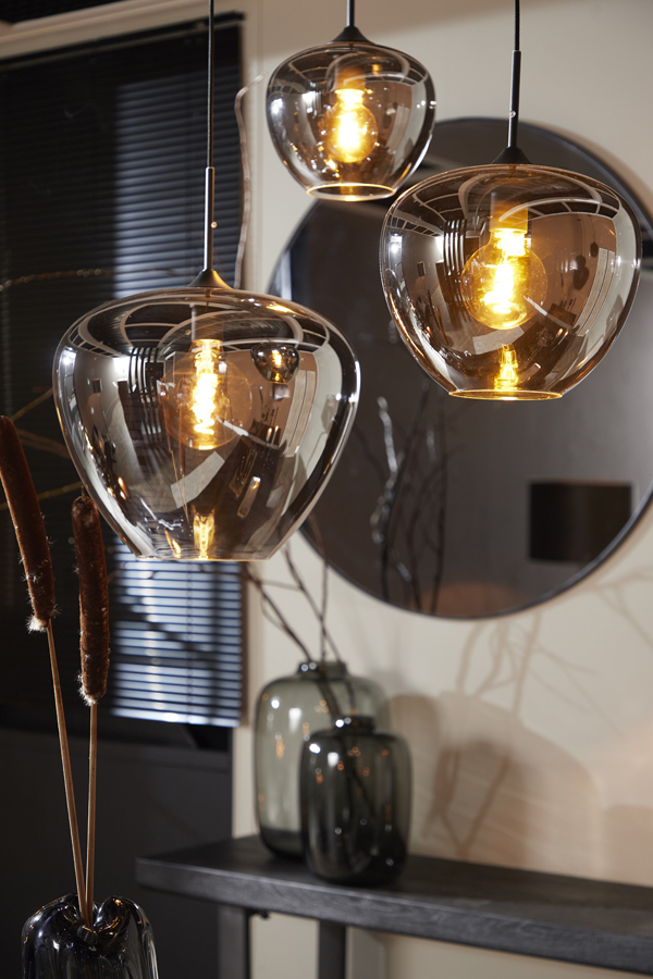 Hanglamp 40x34cm Mayson Smoked Glas Mat Zwart