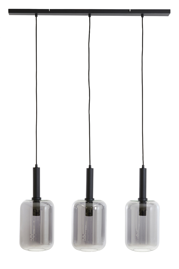 Hanglamp 3l 100x22x32 Cm Lekar Zwart Smoked Glas