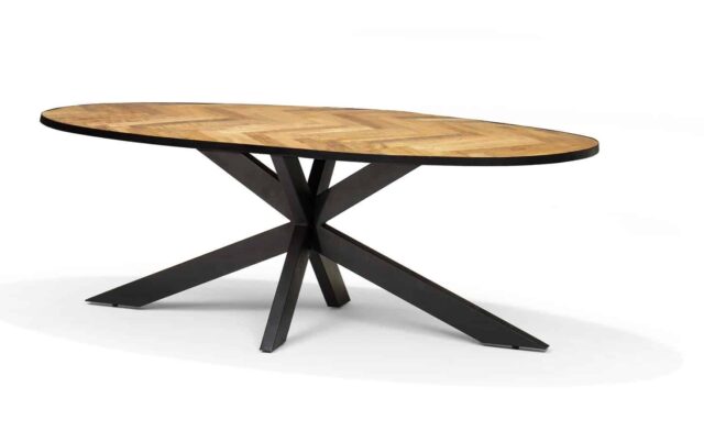 Eetkamertafel Agra 8211 Mango Herringbone 8211 Metaal 8211 220 215 100 Cm 8211 Ovaal