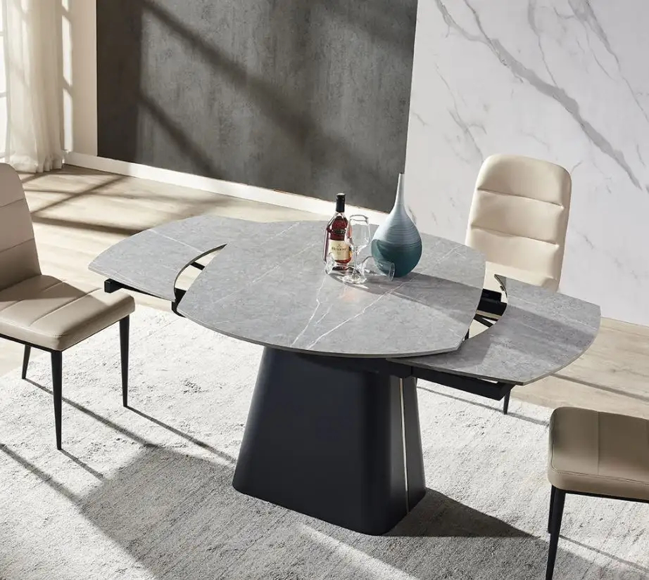 Eetkamertafel Rick Uitschuif 160x90cm 2 X 40cm Deckstone Zwart Marmer