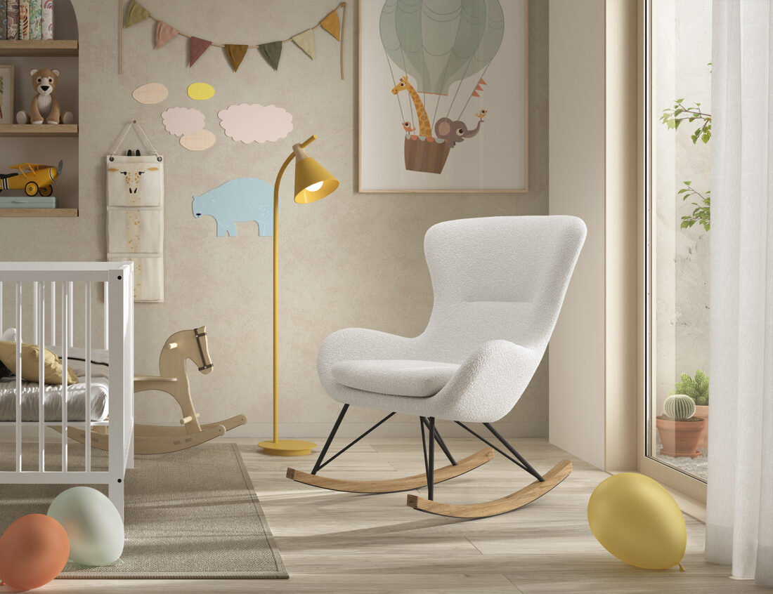 Schommelstoel Rocky 8211 In Witte Boucl