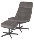 Relaxfauteuil Alvar en voetenbank - Stof Cosmo antraciet