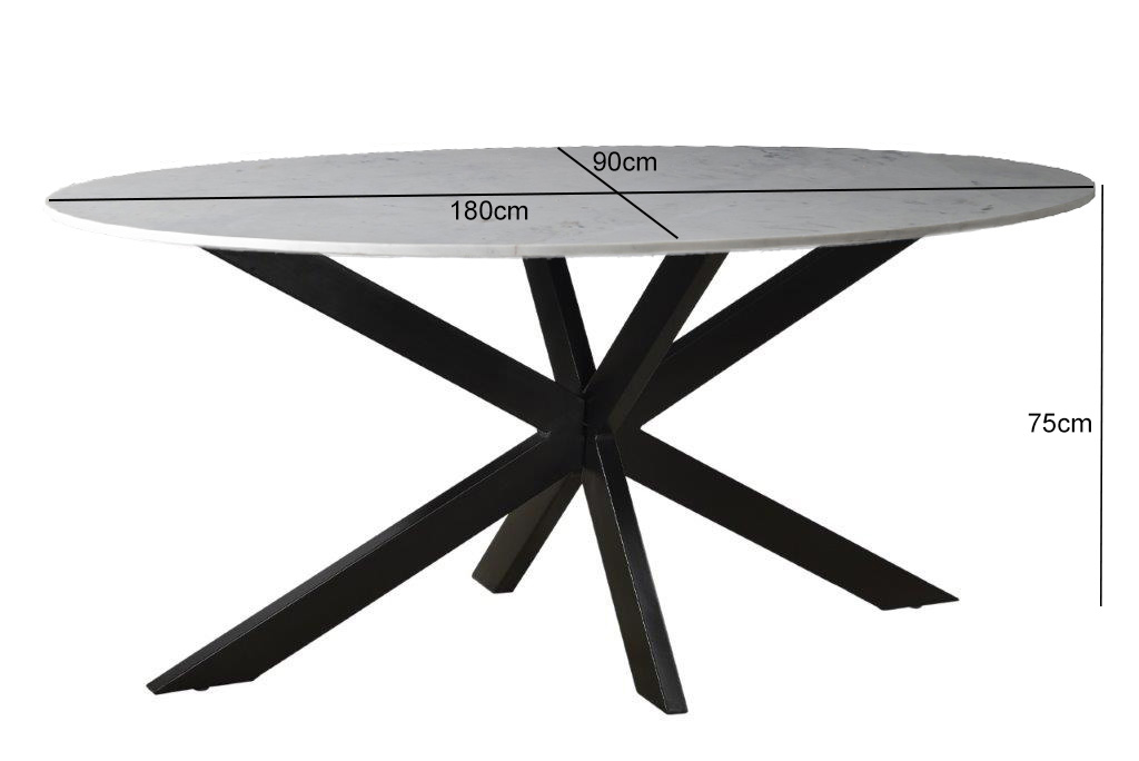 Eetkamertafel Marble Oval Spider White 180cm