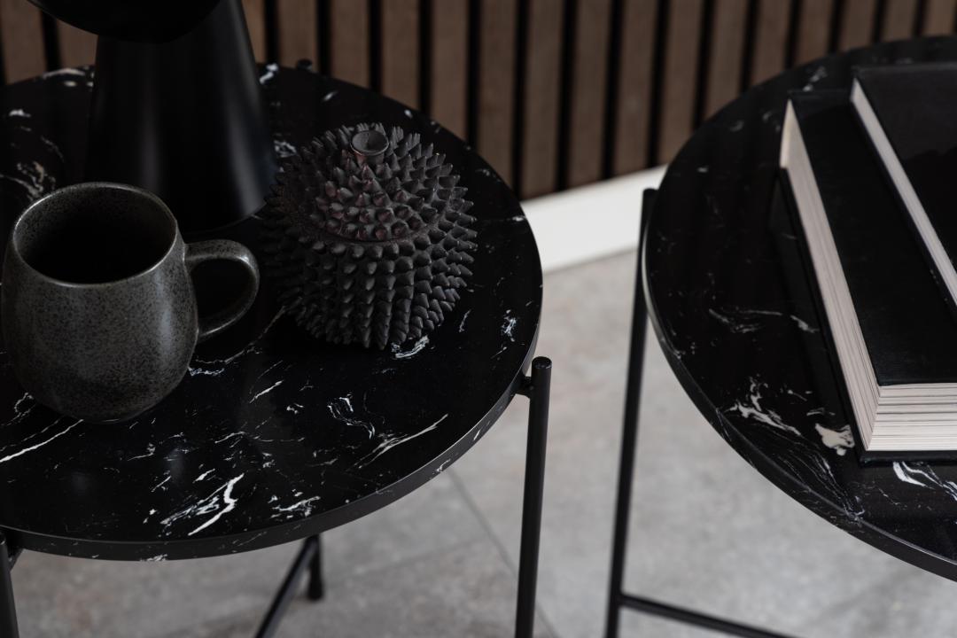 Bijzettafel Avila 8211 Zwart Gepolijst Kunstmarmeren Blad 8211 Metaal