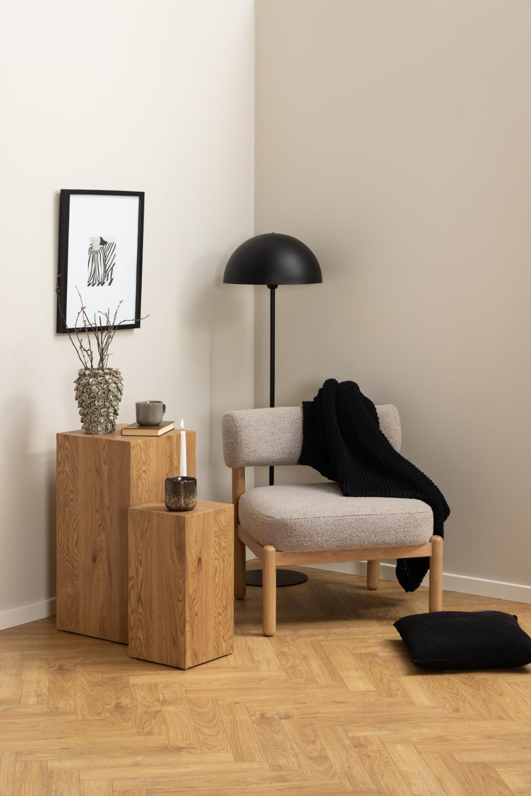 Loungestoel Burley 8211 Stof Monza Beige 8211 Eikenhout Loungestoel Burley 8211 Stof Monza Beige 8211 Eikenhout