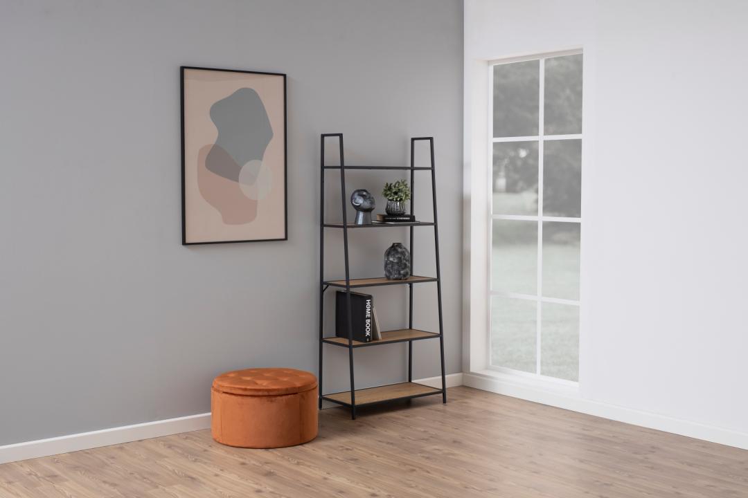 Boekenkast Seaford 8211 Zwart Metaal 8211 Eiken Melamine