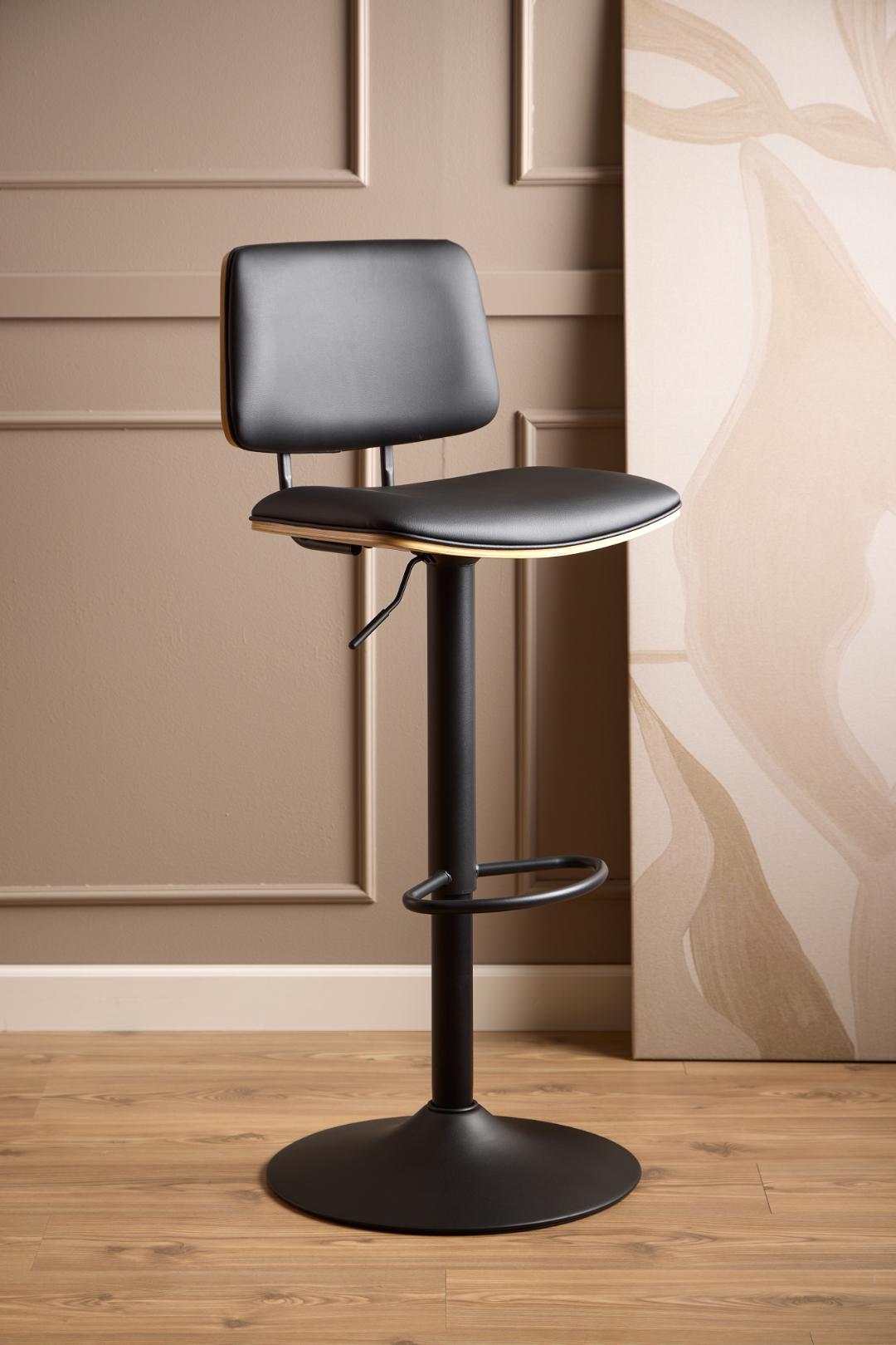 Barkruk Owen 8211 Pu Zwart Eiken Fineer 8211 Verstelbaar
