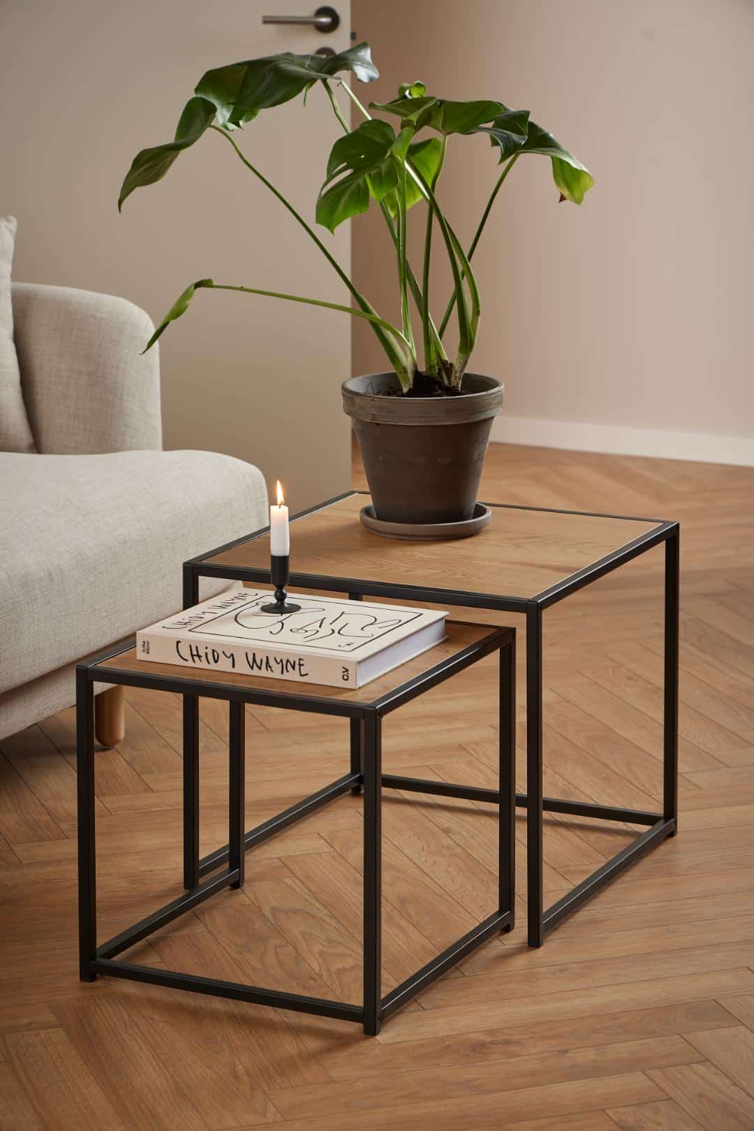 Bijzettafel Seaford 8211 Mat Wild Eiken Melamine 8211 Metaal 8211 Set Van 2