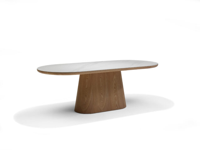 Eetkamertafel Delos 8211 Wit Deckstone 8211 220 215 100 Cm 8211 Eiken Naturel Kolomvoet