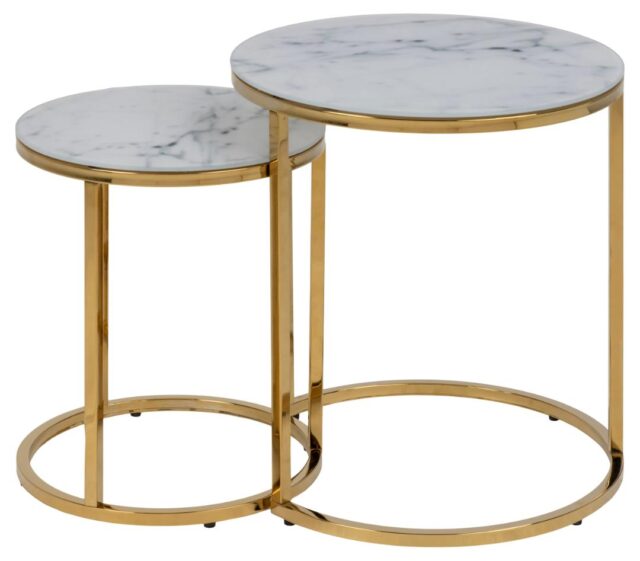 Salontafel Alisma 8211 Wit Marmer 8211 Metaal 8211 Set Van 2