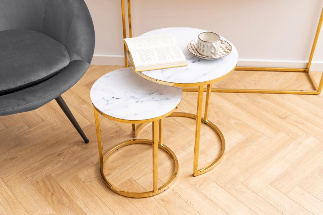 Salontafel Alisma 8211 Wit Marmer 8211 Metaal 8211 Set Van 2 Salontafel Alisma 8211 Wit Marmer 8211 Metaal 8211 Set Van 2