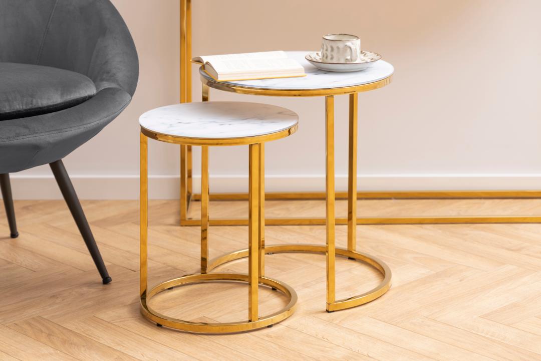 Salontafel Alisma 8211 Wit Marmer 8211 Metaal 8211 Set Van 2 Salontafel Alisma 8211 Wit Marmer 8211 Metaal 8211 Set Van 2
