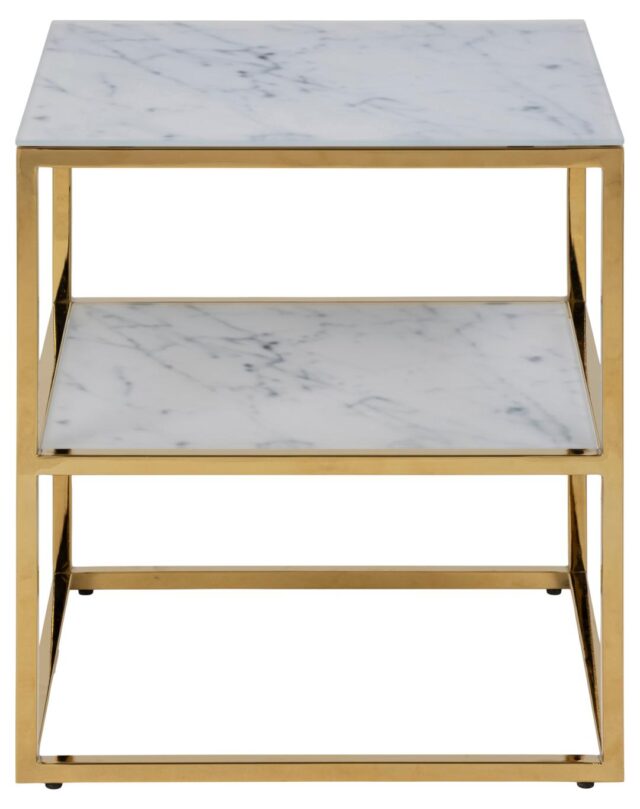 Nachtkastje Alisma 8211 Wit Marmer Blad 8211 Goud Metaal