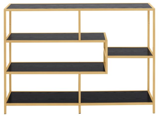 Boekenkast Seaford 8211 Gouden Poeder Gecoate Stalen Frame 8211 Zwart Melamine