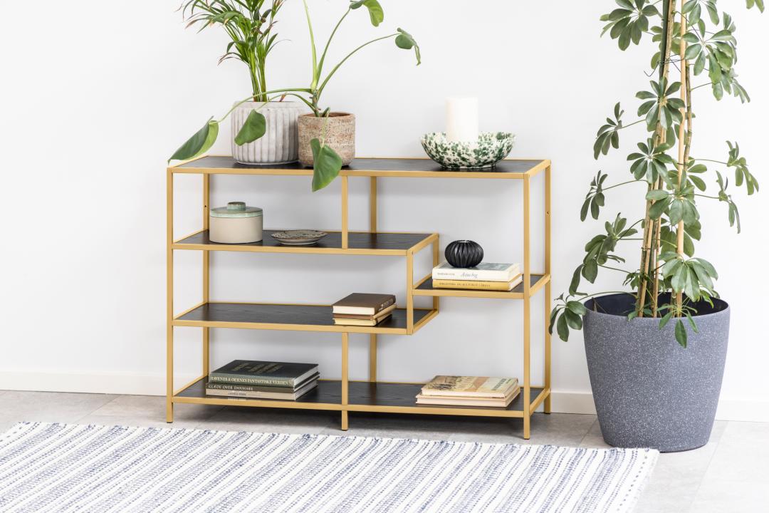 Boekenkast Seaford 8211 Gouden Poeder Gecoate Stalen Frame 8211 Zwart Melamine Boekenkast Seaford 8211 Gouden Poeder Gecoate Stalen Frame 8211 Zwart Melamine