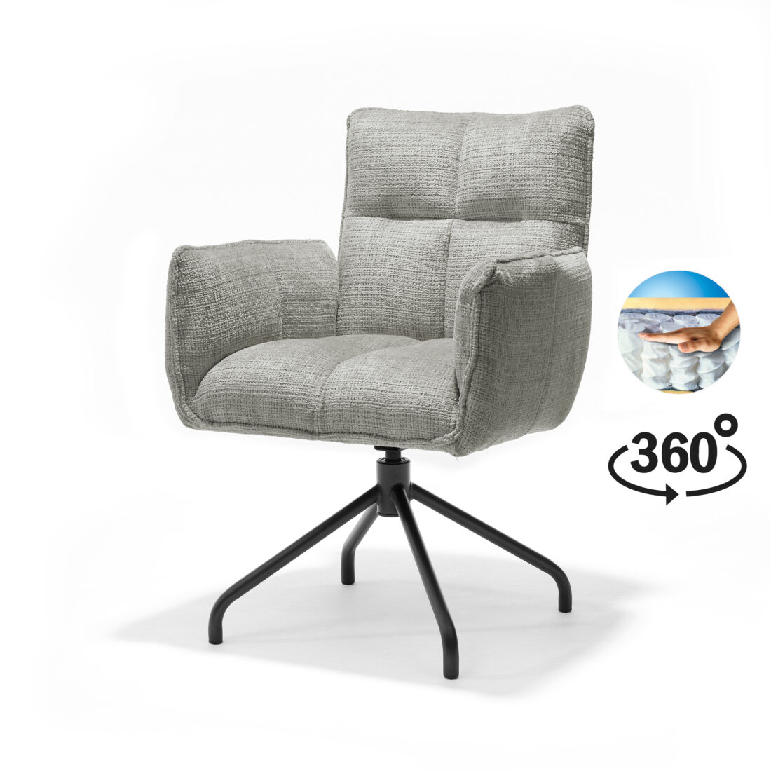 Eetkamerstoel Nova 8211 Stof Cremona 96 Grijs 8211 360 Draaibaar 8211 Frame Zwart P14