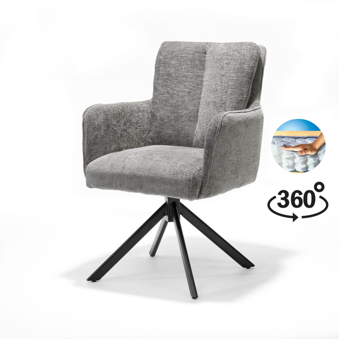 Eetkamertafel Alex 8211 Stof Cremona 85 Licht Grijs 8211 360 Draaibaar 8211 Frame Zwart A360