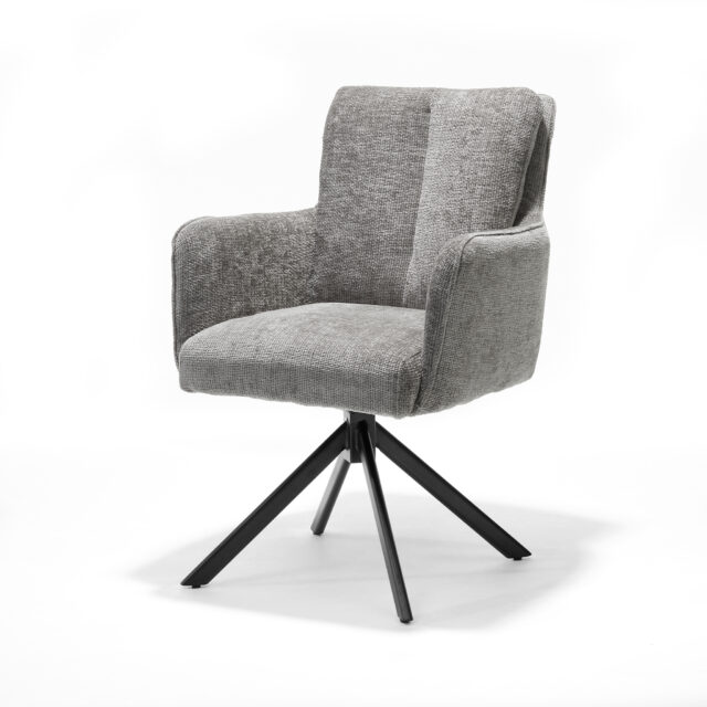 Eetkamertafel Alex 8211 Stof Cremona 85 Licht Grijs 8211 360 Draaibaar 8211 Frame Zwart A360