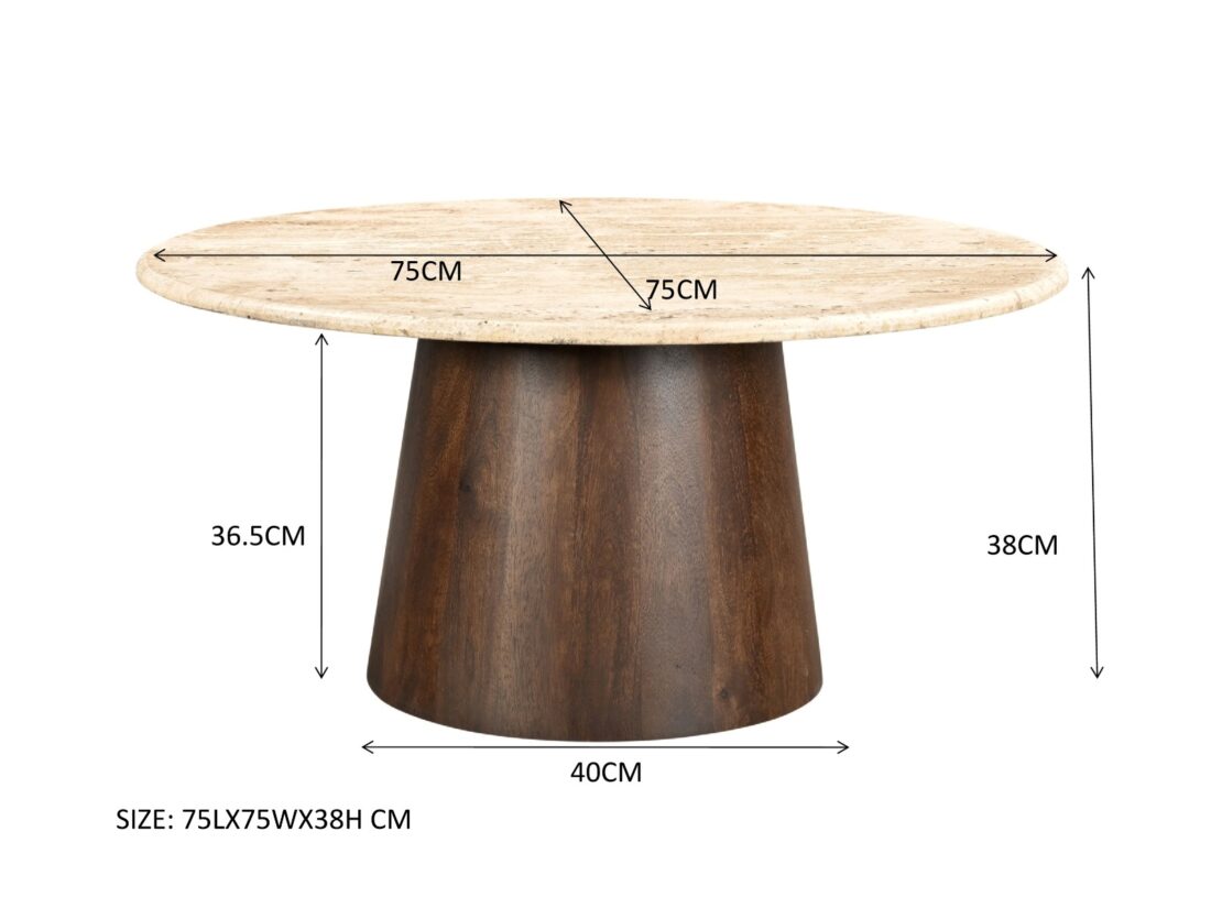 Salontafel Brix Valentino 8211 Travertin 8211 Hardhout 8211 Rond 75 Cm